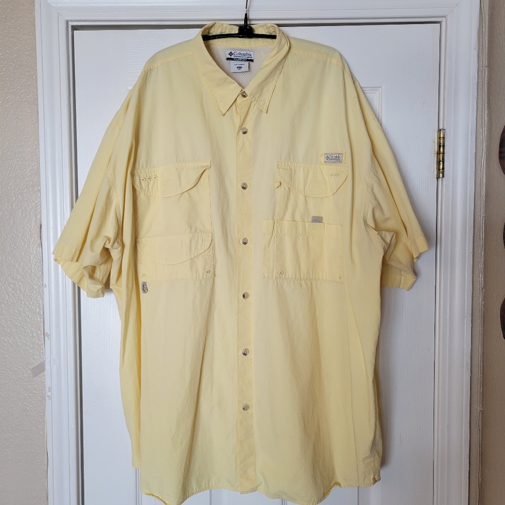 Columbia PFG Fishing Shirt Men’s 3XL Yellow Short Sleeve Hiking  Utility